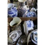 Selection of Victorian and later ceramics including Oriental style vases etc, in two boxes