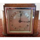 1920s oak and chrome cased mantel clock by H. L. Brown & Son Sheffield, with wind up movements (