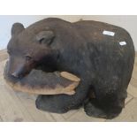 Extremely large carved wood bear and salmon (approx height 32cm)