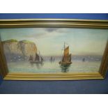 Framed and mounted watercolour of sailing boats in calm waters signed H B Davis 1920 (58cm x 32cm