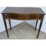 Reproduction mahogany inlaid serpentine front two drawer side table (101cm x 47cm x 87cm)