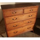 19th C oak chest of two short above three long drawers (102cm x 52cm x 103cm) (Damage to bracket