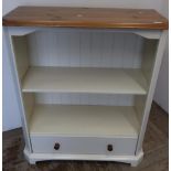 Modern pine and cream painted two tier open bookcase with single drawer to the base (94cm x 39cm x