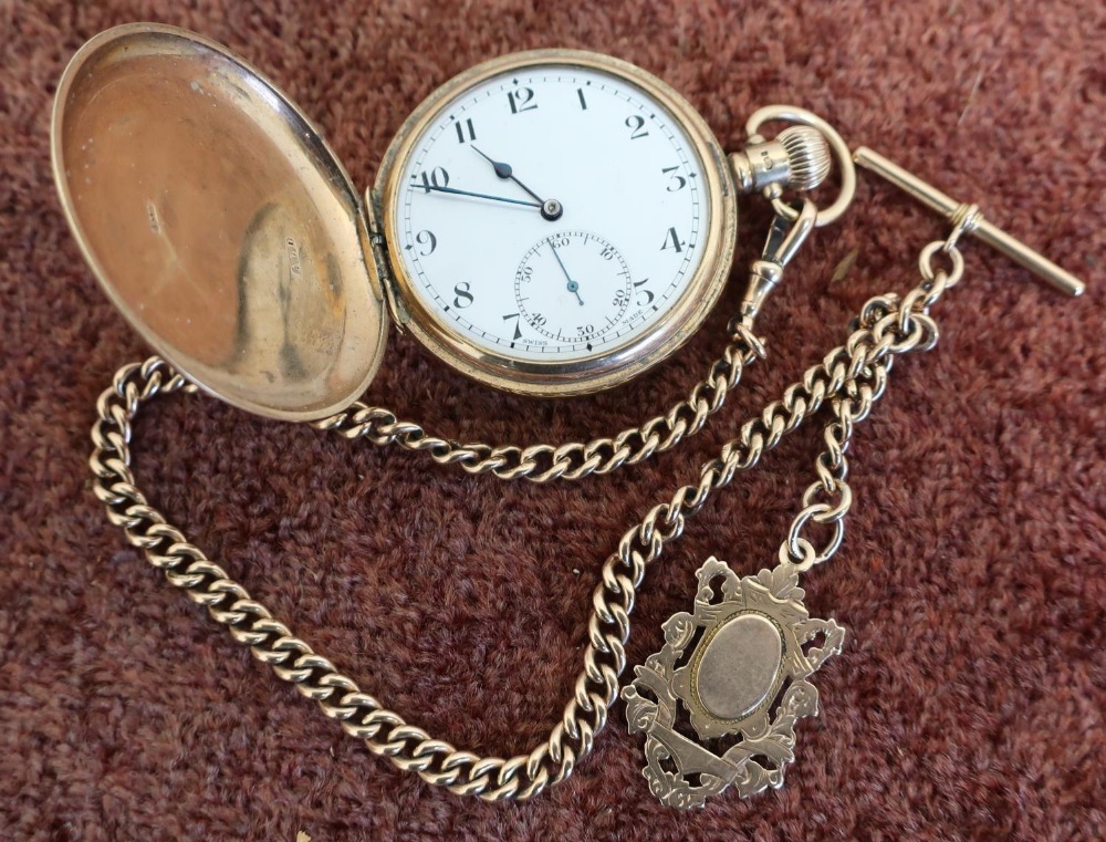 9ct gold cased Rolex lever action full action pocket watch No. 313990 marked ALD, complete with