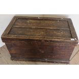 Victorian stained and grained pine carpenters-blanket box with iron work carrying handles (86cm x