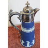 Wedgwood Blue Jasperware claret style jug with hinged top (height 29cm)