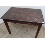 Mid 20th C stained pine 2 drawer side table on square supports (107 x 70 x 66 1/2 cm)