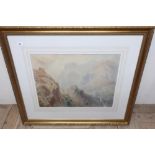 Gilt framed and mounted watercolour of mountainous landscape scene by H. B. Wimbush (94cm x 81cm