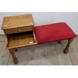 Oak hall table with single drawer on turned supports (width 93cm)