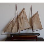 Early to mid 20th C scale model pond yacht of a twin masted fishing yawl with LT6 (Lowestoft)