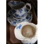 Early 20th C blue and white printware Ridgeways 'Verona' three piece toilet set and a similar late