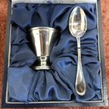 Modern cased Birmingham silver hallmarked egg cup and tea spoon
