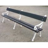 Extremely large Victorian park bench with three cast metal branch type supports with later added