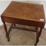 Edwardian oak occasional table with parquetry worktop, turned legs and understretcher (47cm x 38cm x