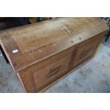Extremely large Victorian dome top scumbled pine marriage chest with domed lift off top, twin