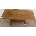 Rectangular Yorkshire oak (squirrel man) rectangular coffee table with abst top and twin columned