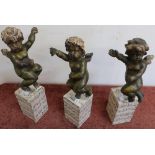 Three 19th C carved wood and gilded Putti on later bases