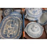 Large selection of Victorian and later various blue & white ceramics in two boxes, including a large