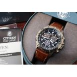 Gents Citizen Eco-Drive titanium cased chronograph wristwatch model BL5, complete with papers, CD