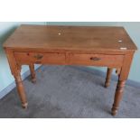 Victorian pine two drawer side table on turned supports (98cm x 47cm x 72cm)