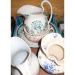 Late 19th C 'Sandringham' jug and bowl set, early 20th C 'Richmond' red print ware chamber pot,