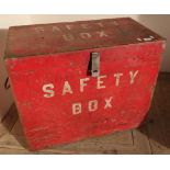 Large wooden red painted {safety box} with rope work handles (76cm x 42cm x 63cm)