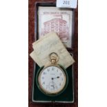 Early 20th C Waltham Vanguard open faced pocket watch, white enamel dial with Arabic numerals,