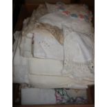Large quantity of Edwardian and later linen, embroidery and table cloths etc