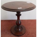 19th C miniature mahogany circular top occasional table on turned column and circular base (31 cm