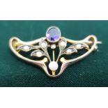 9ct gold amethyst and pearl brooch