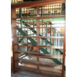 Extremely large Victorian pitch pine seven tier open bookcase on bracket supports (177 x 40 x 244cm)