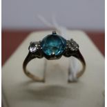 18ct (marks worn) diamond and Aquamarine ring (size L 1/2)