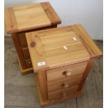 Pair of three drawer pine bedside chests (39cm x 30cm x 56cm)