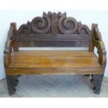 Eastern style heavy carved hardwood hall bench with solid seat (width 130cm)