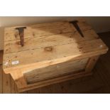 Rectangular pine storage box with hinged top and twin carrying handles (71cm x 40cm x 38cm)