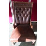 Victorian mahogany framed low seated chair on turned and fluted supports