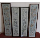 Two pairs of framed Japanese embroidered silk work panels (14cm x 55cm) & (14cm x 60cm)