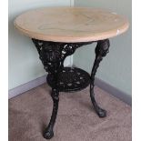 Marble circular topped two tier pub style table with cast metal base (diameter 64cm)