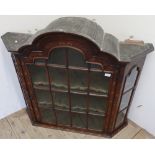 19th C Dutch style marquetry inlaid wall cabinet with arched top with two internal shelves