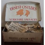 Vintage Ernest Ostler's Yorkshire Sausages sausage box, the inside with print of Ernest Ostler's