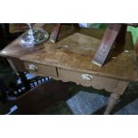 Victorian pine two drawer side table on turned supports (106cm x 66cm x 76cm)
