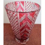Large cut glass ruby overlay vase (height 27.5cm)