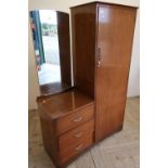 Unusual mid 20th C combination wardrobe, with single door wardrobe, mirror and three drawers (