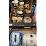 Large collection of toby jugs including royal doulton, pair of royal doulton twin handled vases,