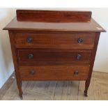 Edwardian mahogany inlaid chest of three drawers with raised back (89cm x 45cm x 97cm)