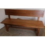 Yorkshire oak style light oak bench with planked seat and back and H shaped under stretcher (width