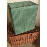 Extremely large wicker work style picnic basket and a Lloyd loom laundry basket (2)