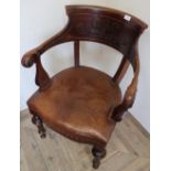 Late Victorian mahogany framed office style armchair with leather upholstered seat