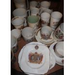 Collection of various assorted commemorative china, including WWI peace cups, tankards, victory