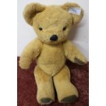 Merrythought gold plush jointed teddy bear with felt pads, makers label on foot (height approx 36cm)